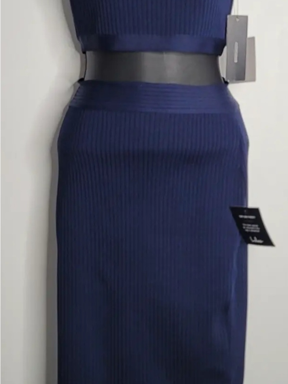 Lulus Navy Ribbed One-Shoulder Knit Dress Set medium - Picture 3 of 8